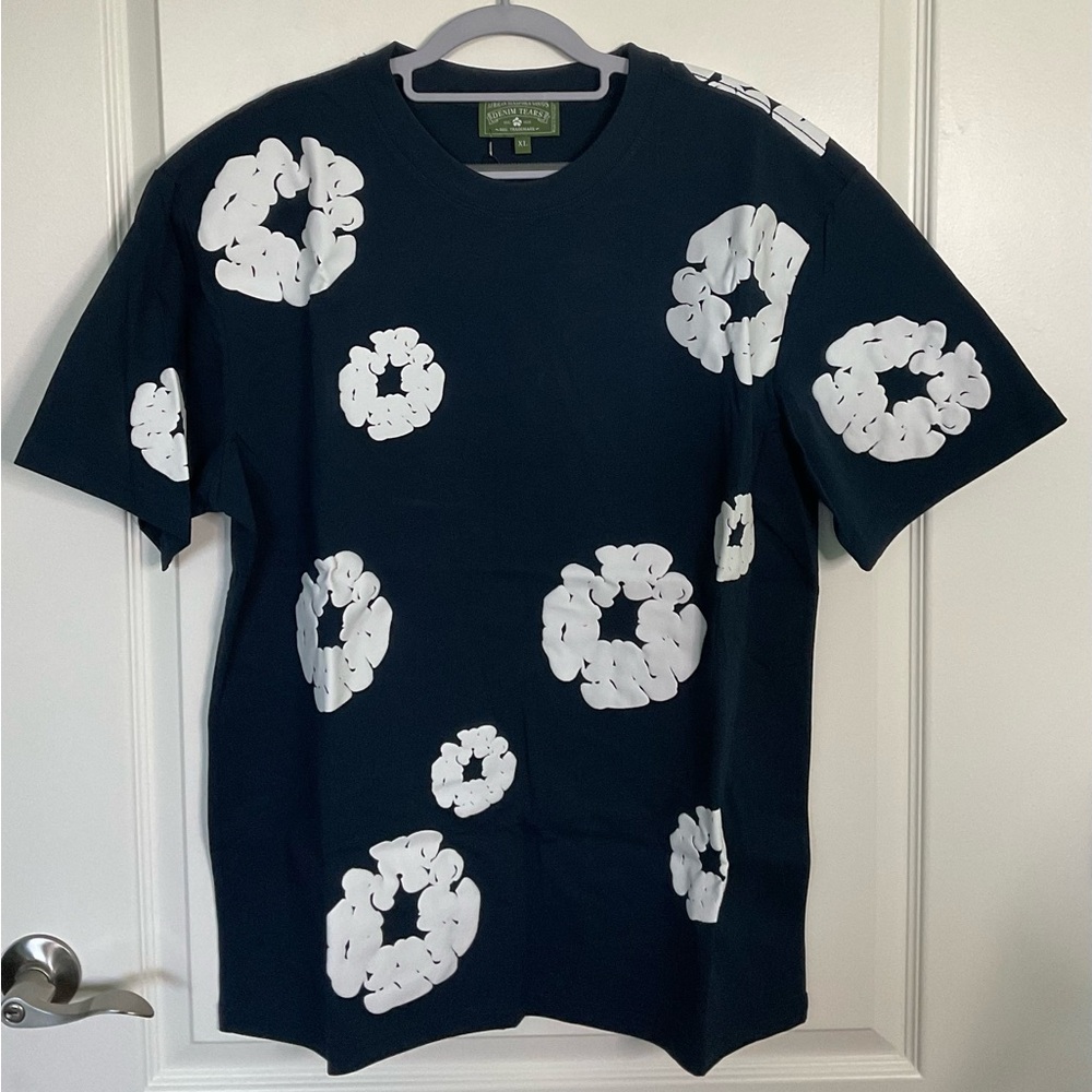 Denim Tears All-Over Cotton Wreath Print T-Shirt Navy Blue XL